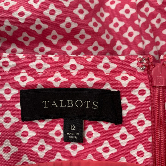 Talbots Womens Mini Skirt 12 Pink Patterned Lined Pencil Straight Work Office - Picture 4 of 8